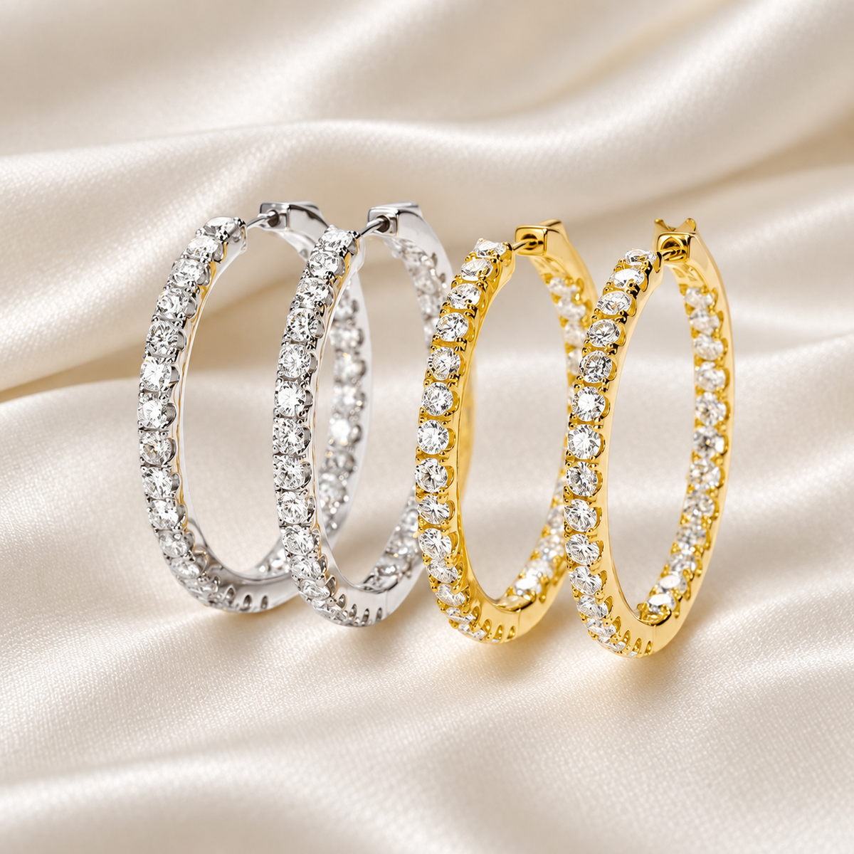 5.6ct Moissanite Hoop Earrings | Inside-Out Design in White or Yellow Gold