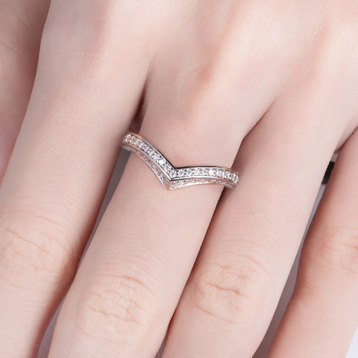 Moissanite V Shape Wedding Band