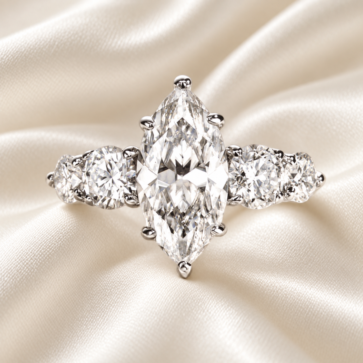 3 Carat Marquise-Cut Moissanite Engagement Ring | 4.6ct, 5 Stone Ring