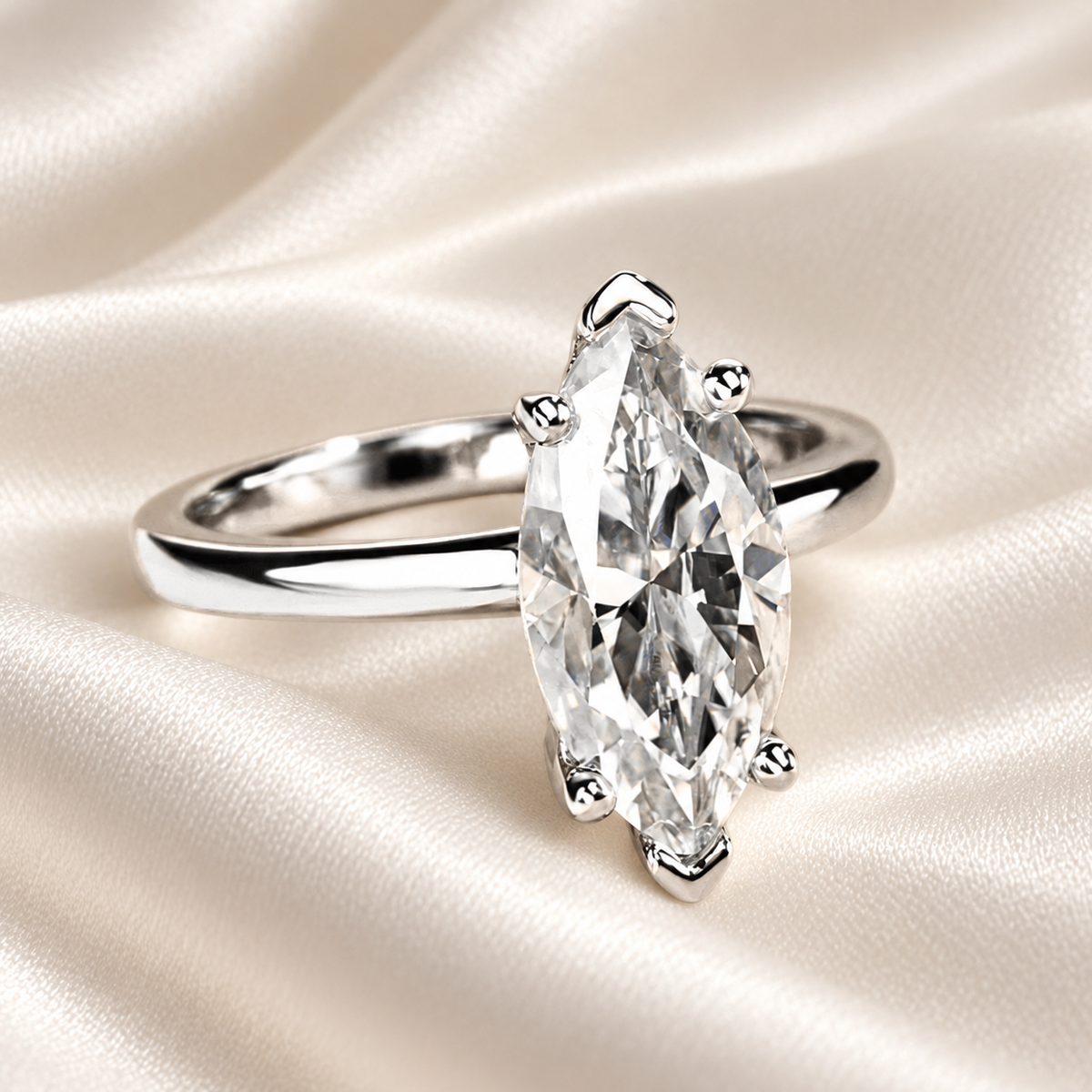 Marquise 3ct Moissanite Solitaire Ring with 18K White Gold Finish