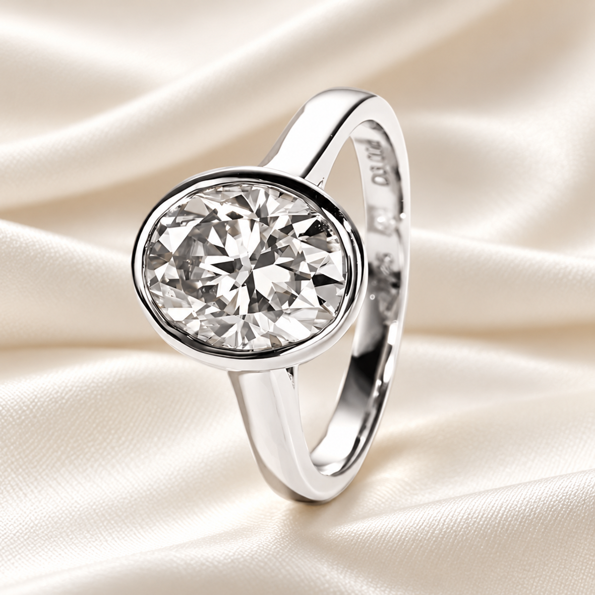 Oval 3ct Moissanite Ring Bezel-Set with 18K White Gold Finish