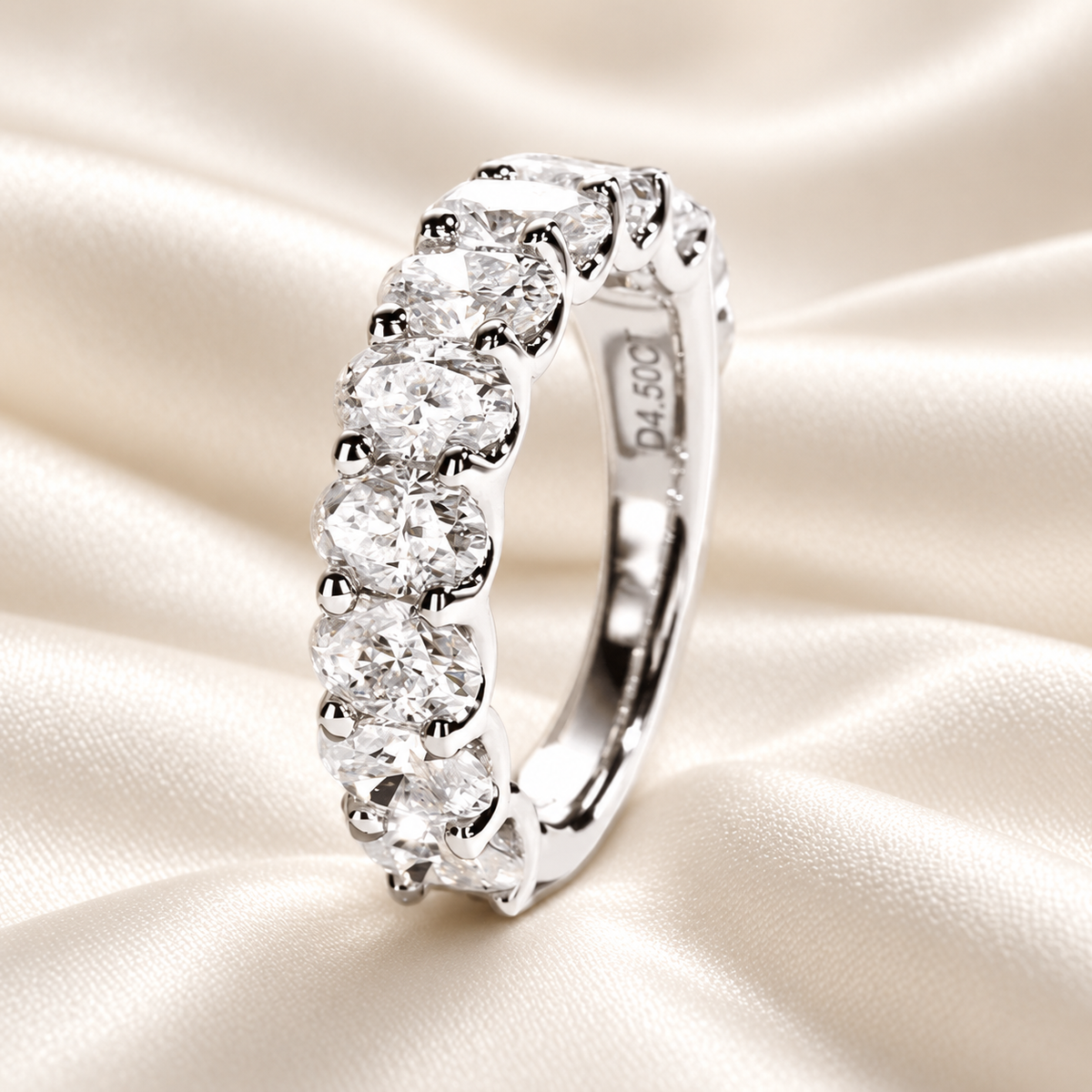 4.5ct Oval-Cut Moissanite Half Eternity Band Ring | D-Colourless Stones