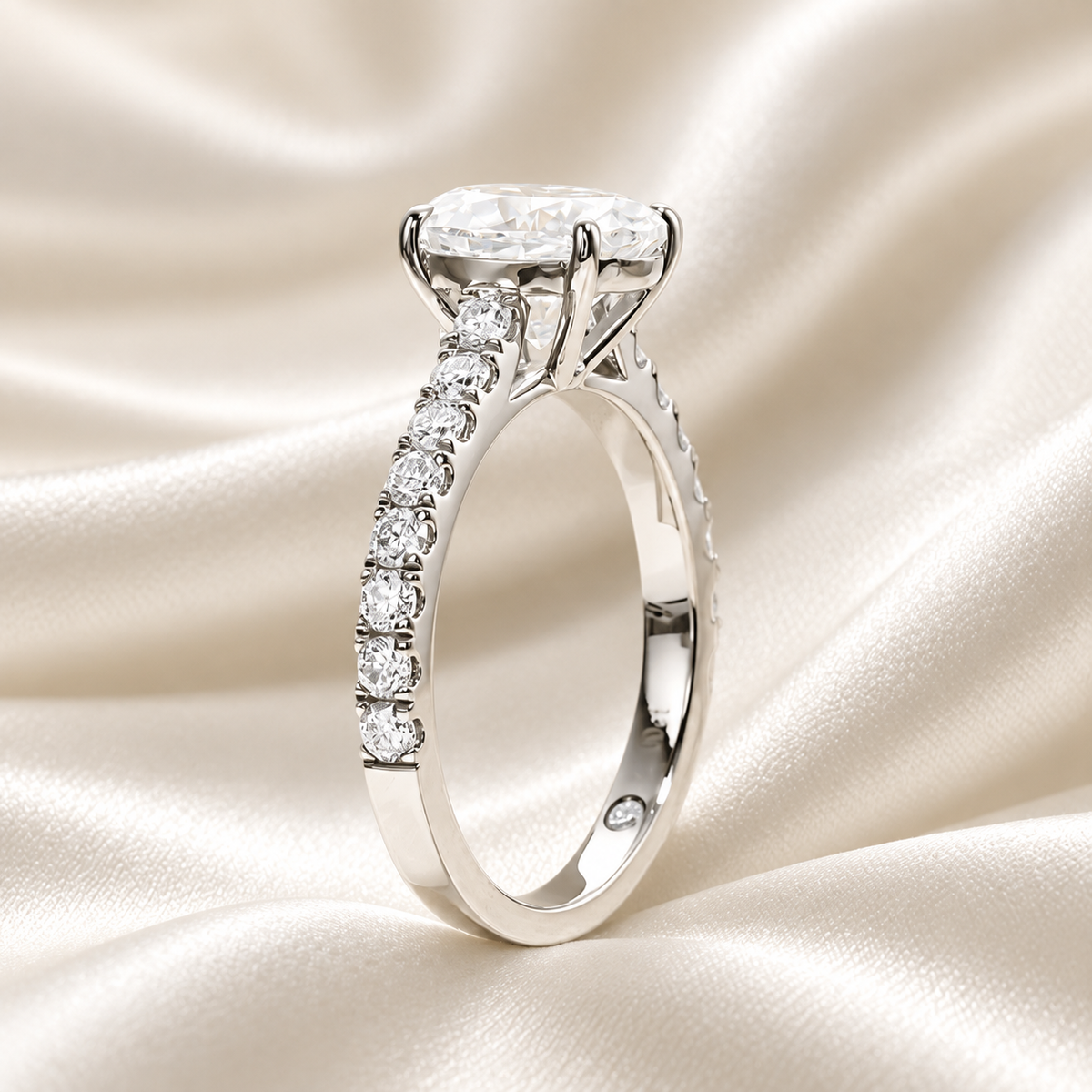 Oval 2ct Moissanite Half Pave Ring with 18K White Gold Finish