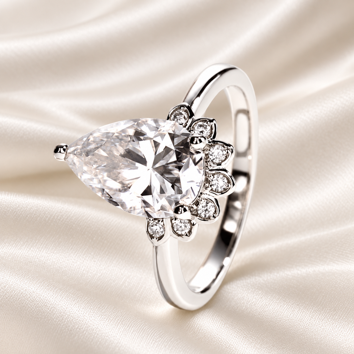 4ct Pear-Cut Moissanite Engagement Ring | Accent Stones for Added Brilliance