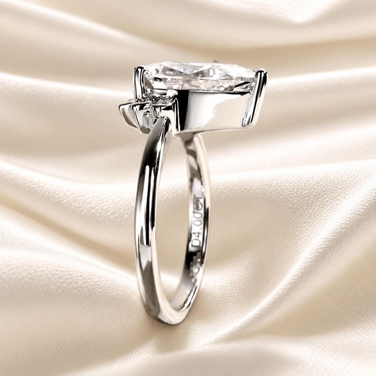 4ct Pear-Cut Moissanite Engagement Ring | Accent Stones for Added Brilliance