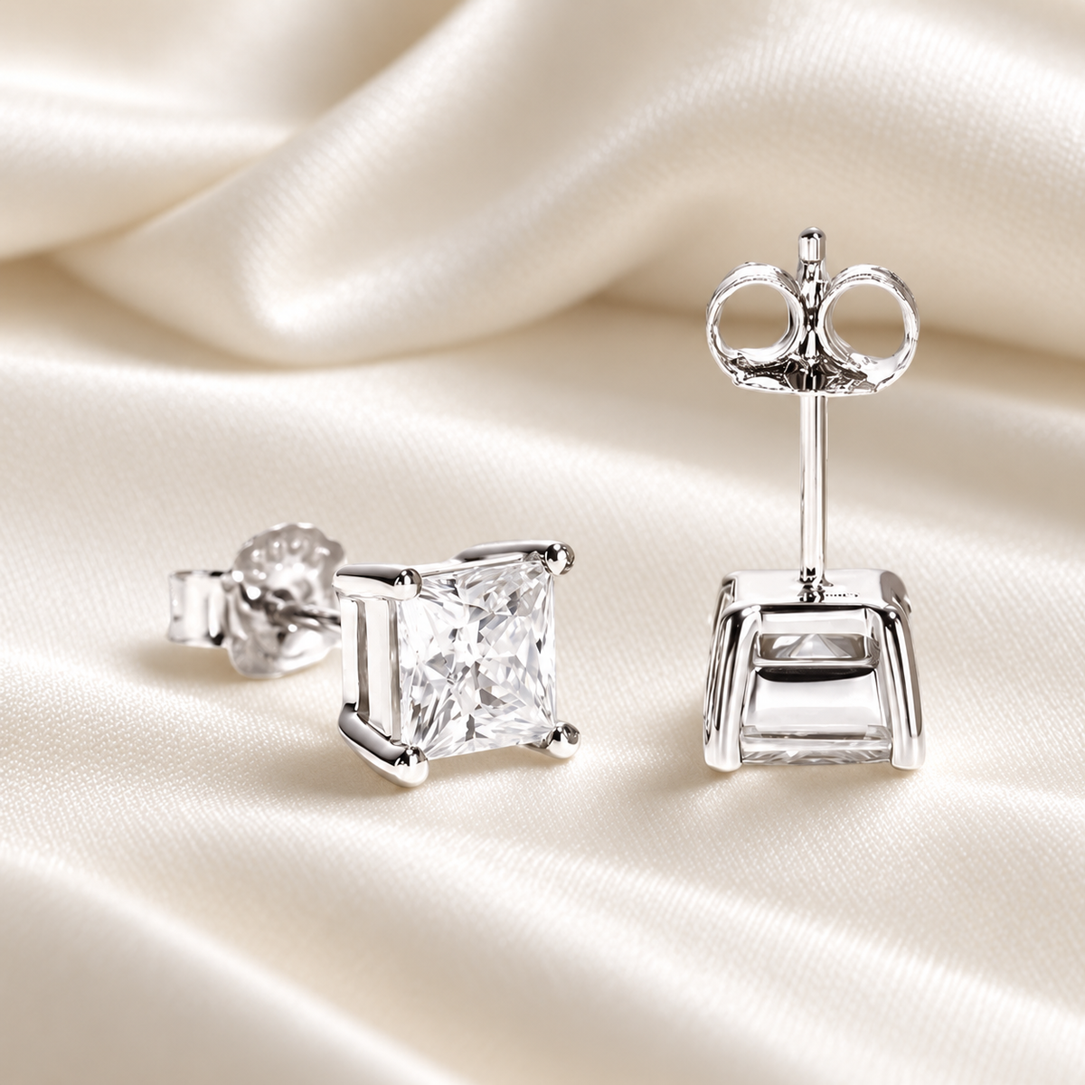 Princess-Cut Moissanite Stud Earrings with 10K White Gold Posts