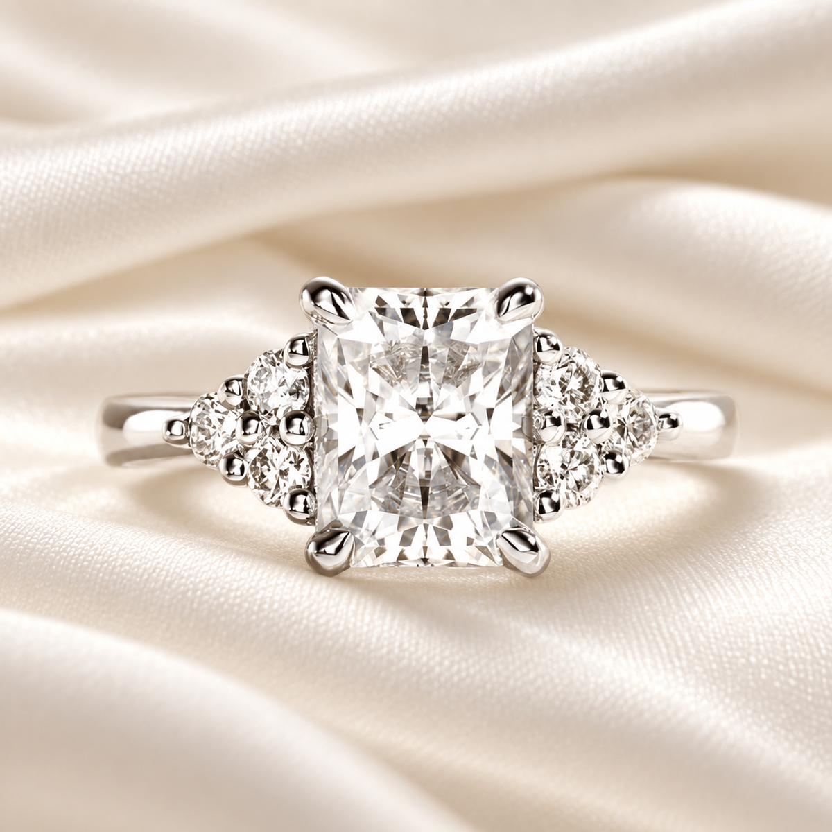 3ct Radiant-Cut Moissanite Engagement Ring | With 6 Side Stones