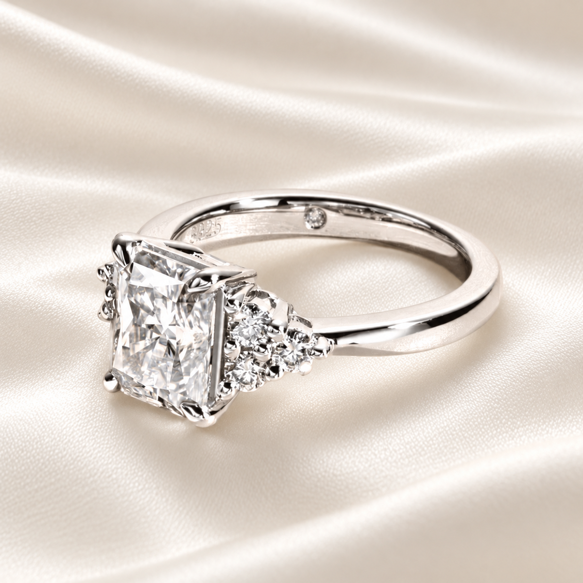 3ct Radiant-Cut Moissanite Engagement Ring | With 6 Side Stones
