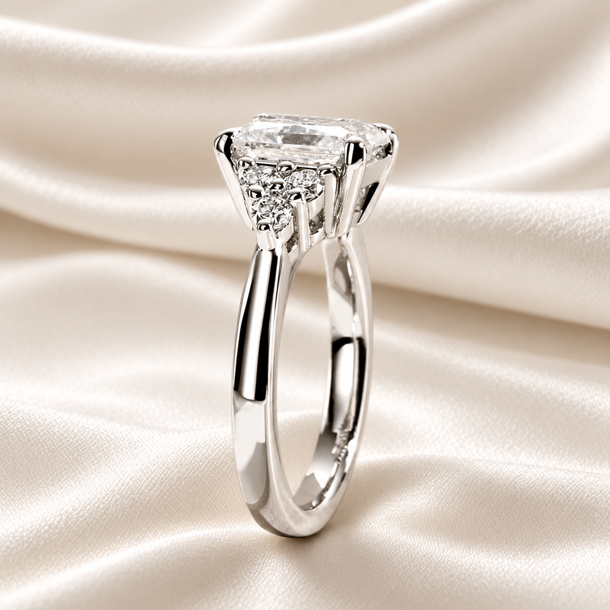 3ct Radiant-Cut Moissanite Engagement Ring | With 6 Side Stones