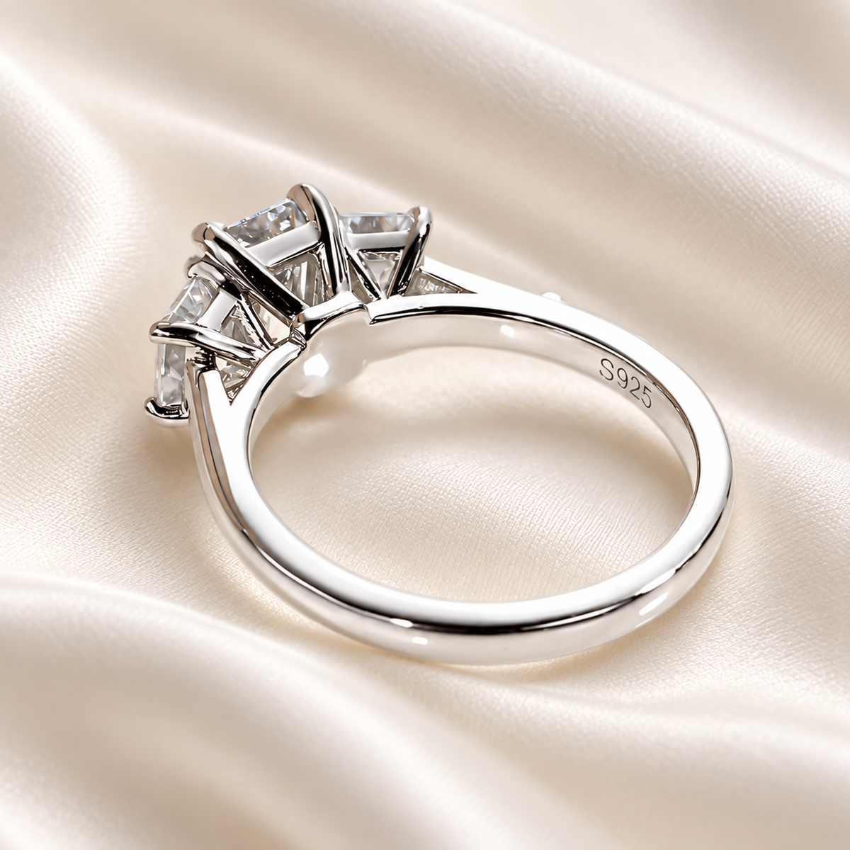 Tri-Emerald 1.8 TCW Moissanite Engagement Ring with 18K White Gold Finish