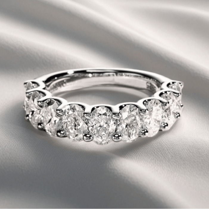 4.5ct Oval-Cut Moissanite Half Eternity Band Ring | D-Colourless Stones