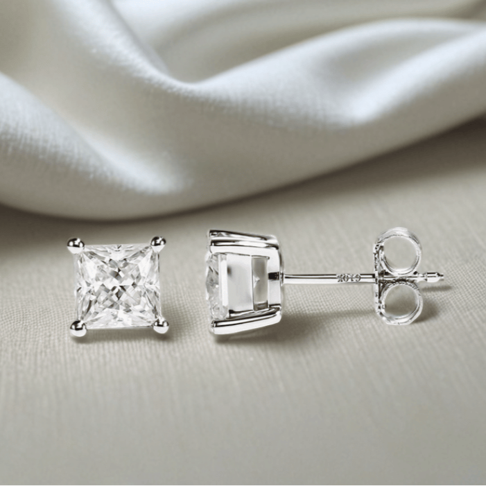 Princess-Cut Moissanite Stud Earrings with 10K White Gold Posts