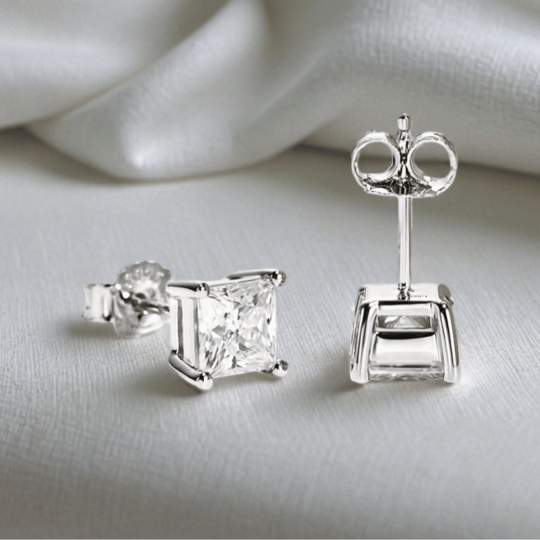 Princess-Cut Moissanite Stud Earrings with 10K White Gold Posts