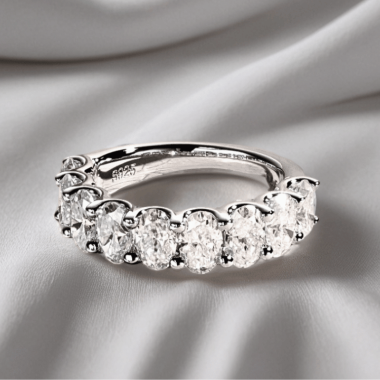 4.5ct Oval-Cut Moissanite Half Eternity Band Ring | D-Colourless Stones