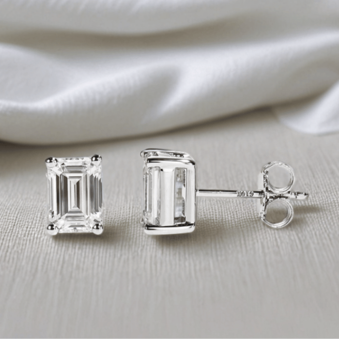 Emerald-Cut Moissanite Stud Earrings - Hypoallergenic