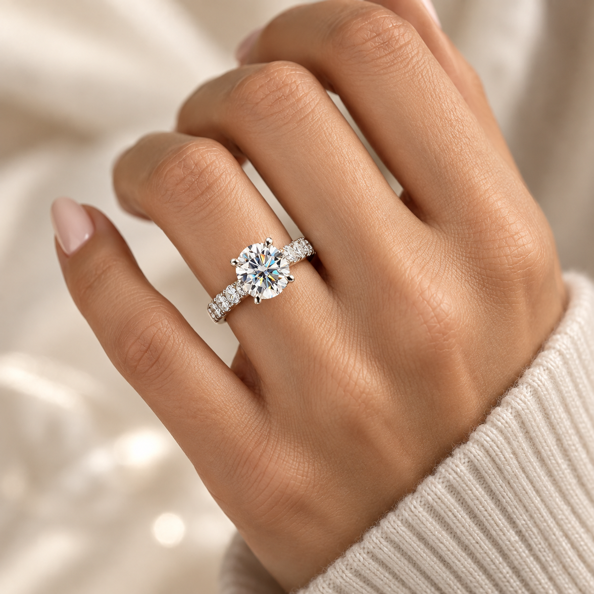 Round 3.5ct Moissanite Half Pave Ring  with Gold Plating Options