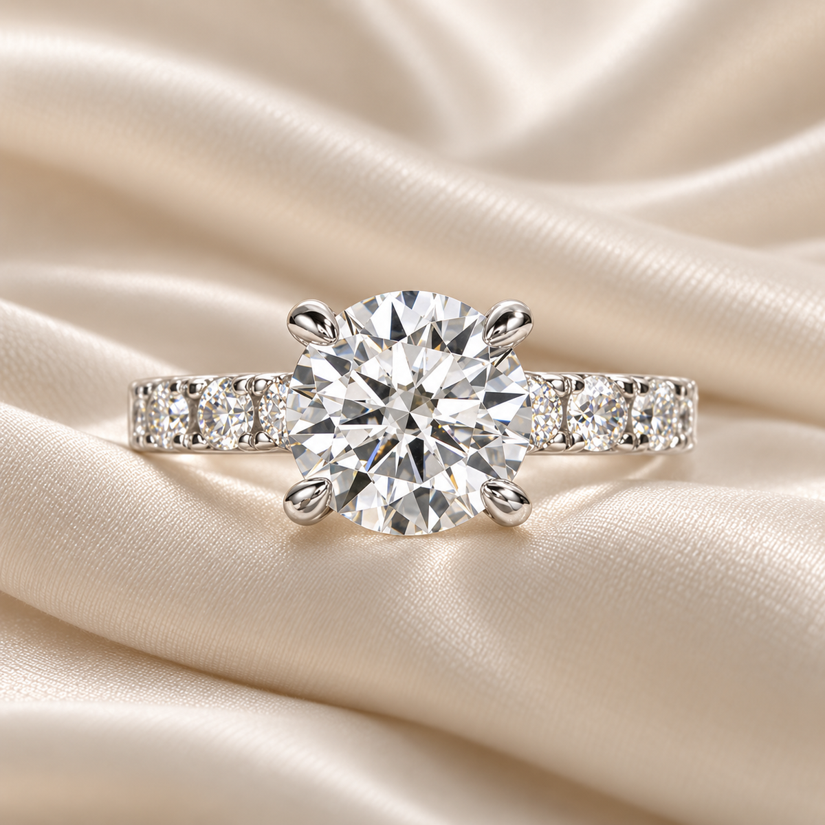 Round 3.5ct Moissanite Half Pave Ring  with Gold Plating Options