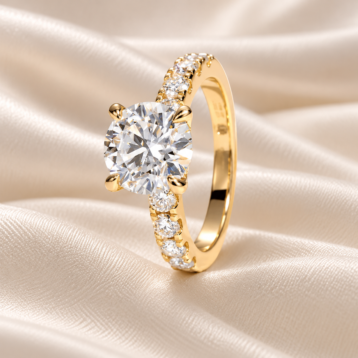 Round 3.5ct Moissanite Half Pave Ring  with Gold Plating Options