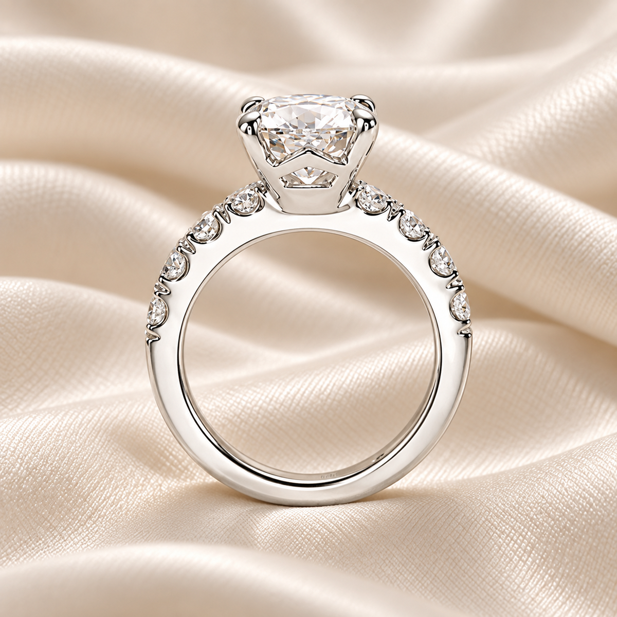 Round 3.5ct Moissanite Half Pave Ring  with Gold Plating Options