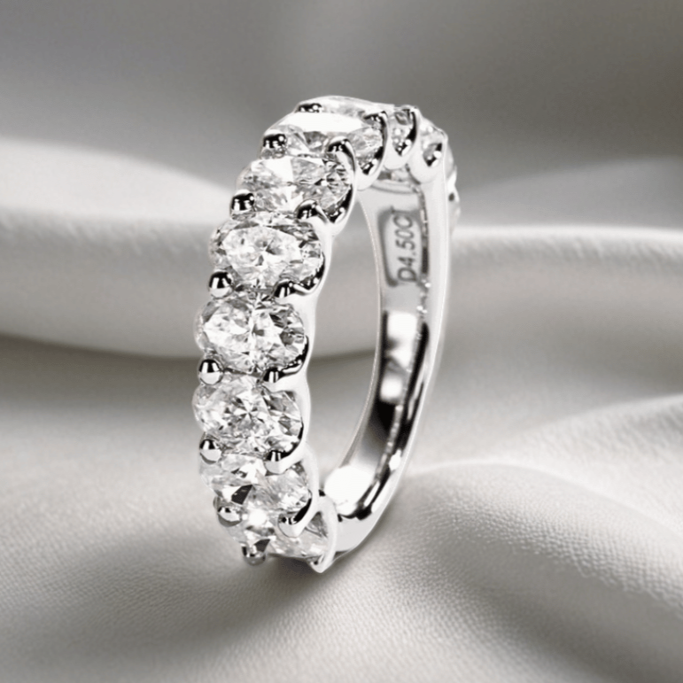 4.5ct Oval-Cut Moissanite Half Eternity Band Ring | D-Colourless Stones