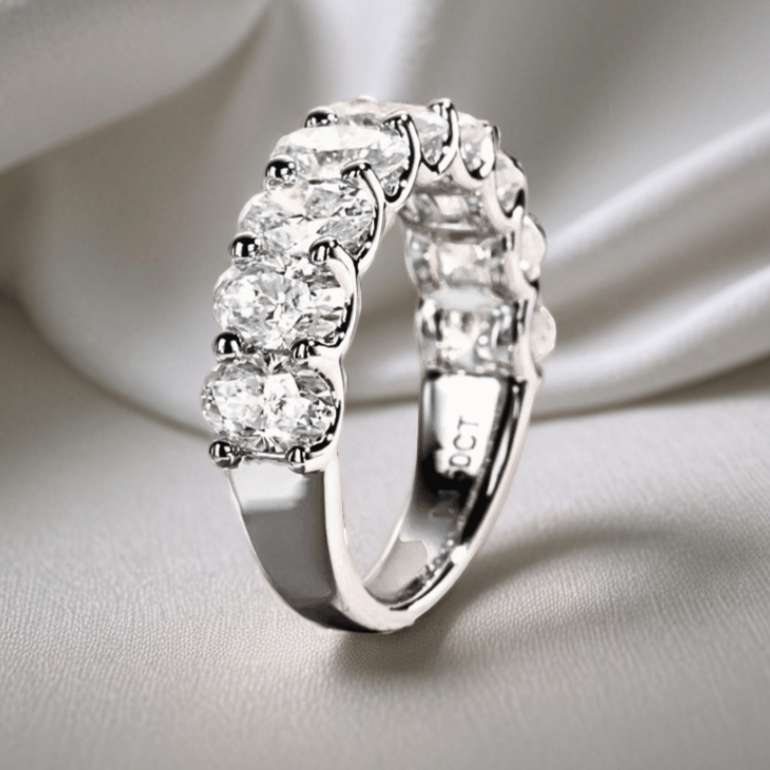 4.5ct Oval-Cut Moissanite Half Eternity Band Ring | D-Colourless Stones