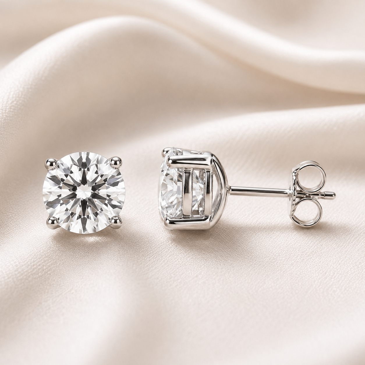 Round-Cut D-Colourless VVS1 Moissanite Stud Earrings - 10K White Gold Posts