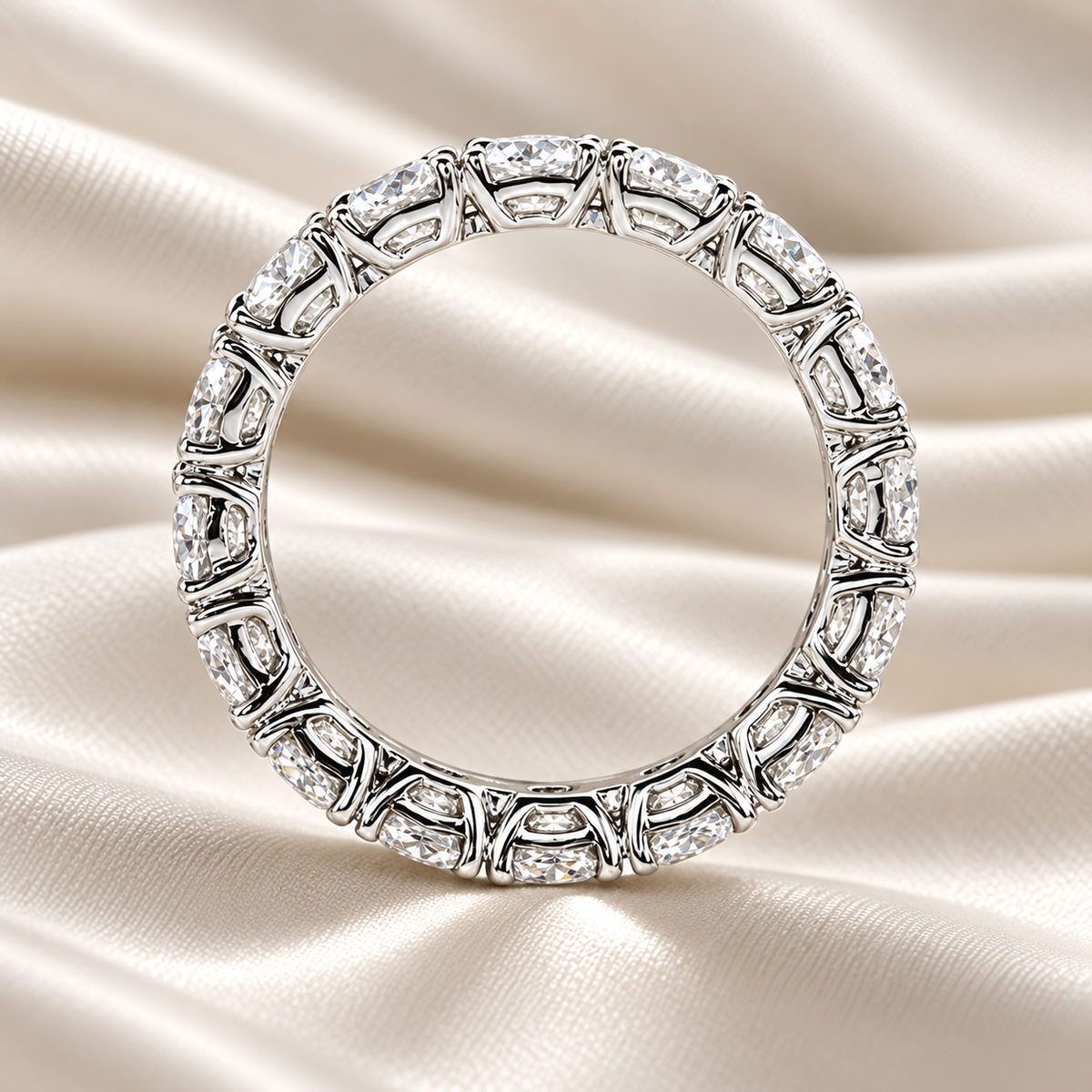 Full Eternity 5 TCW Round Moissanite Wedding Band in 18K White Gold Finish
