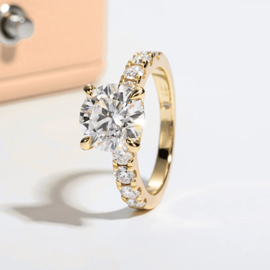 Round 3.5ct Moissanite Half Pave Ring  with Gold Plating Options