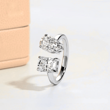 Dual Delight 2ct Radiant & 2ct Pear Cut Moissanite Ring in 18K White Gold Finish