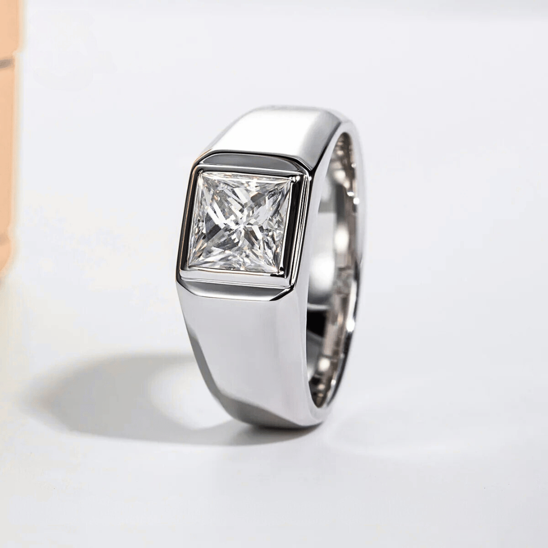 Men's 2 Carat Moissanite Princess Cut Engagement Ring