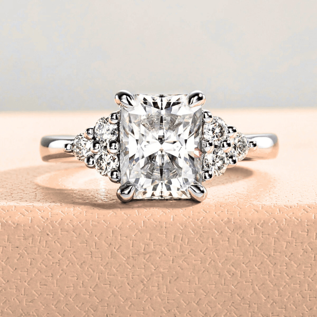 3ct Radiant-Cut Moissanite Engagement Ring | With 6 Side Stones