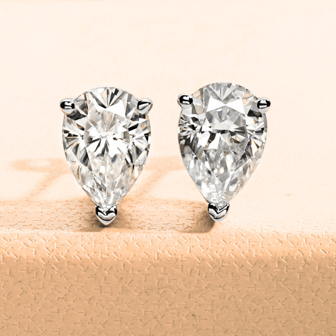 Pear-Cut Moissanite Stud Earrings | D-Colourless VVS1 with 10K Gold Hypoallergenic Posts