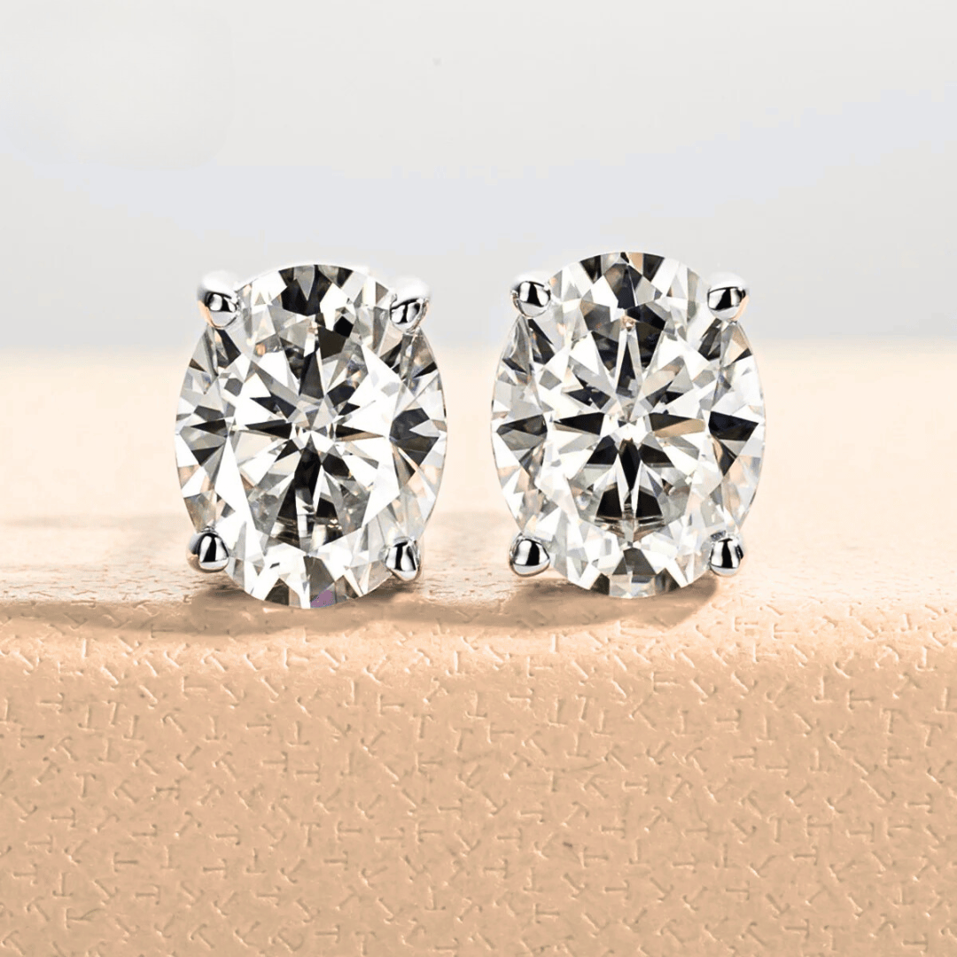 Oval-Cut Moissanite Stud Earrings | D-Colourless VVS1 with 10K Gold Hypoallergenic Posts