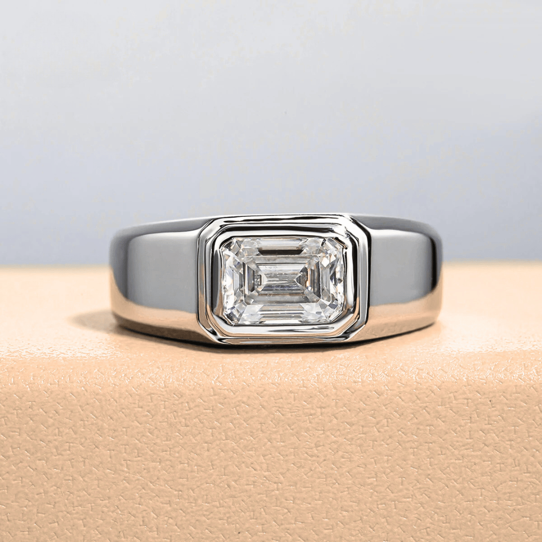 Men's 2 Carat Moissanite Emerald Cut Engagement Ring