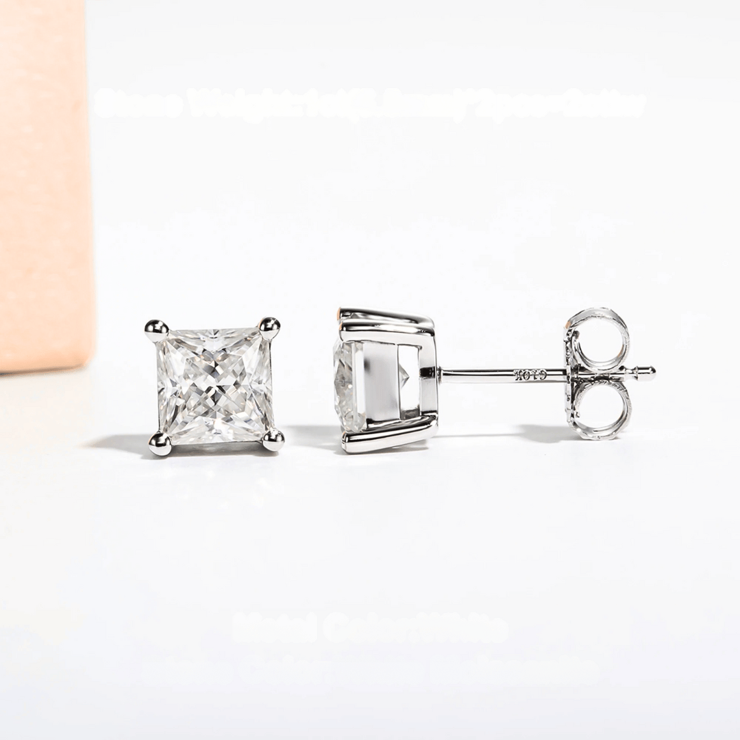 Princess-Cut Moissanite Stud Earrings with 10K White Gold Posts