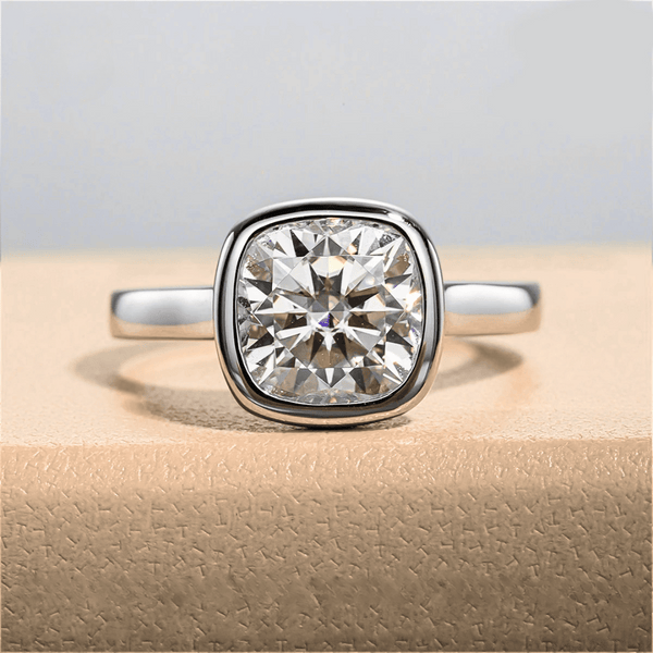 Cushion-Cut 3ct Moissanite Engagement Ring - With Elegant Bezel