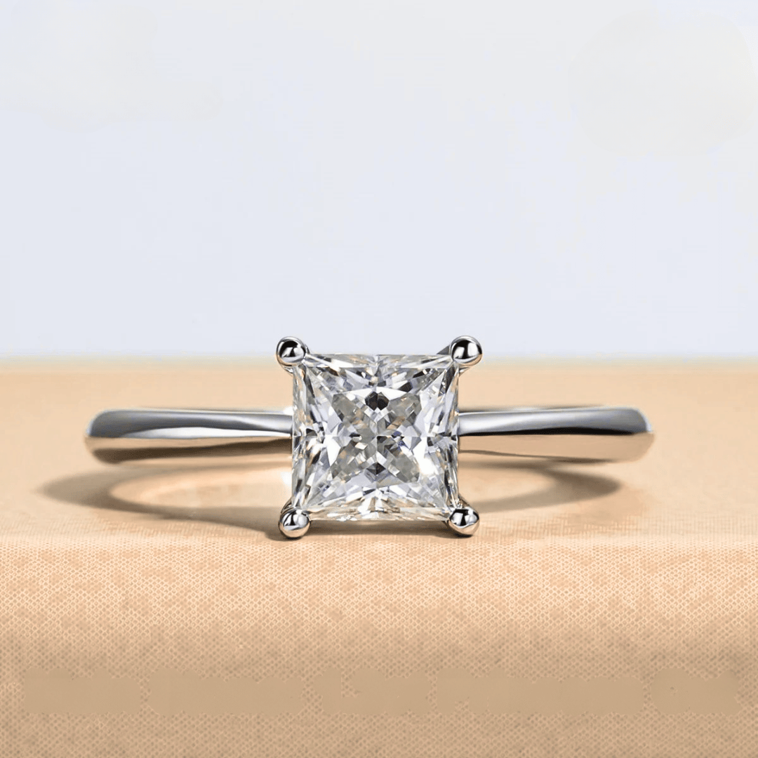 Princess-Cut 1.2ct Moissanite Ring with 18K White Gold Finish