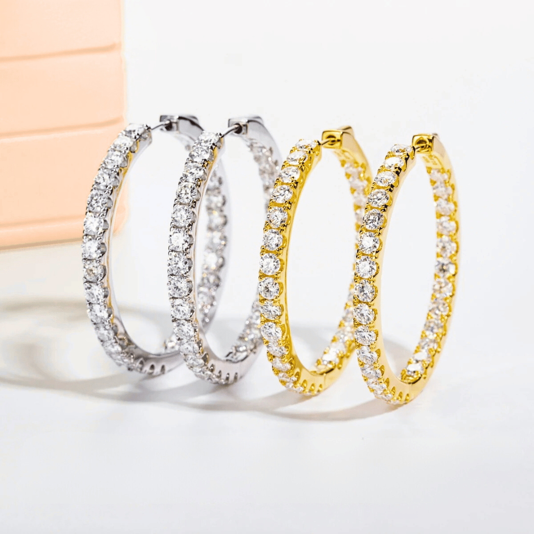 5.6ct Moissanite Hoop Earrings | Inside-Out Design in White or Yellow Gold