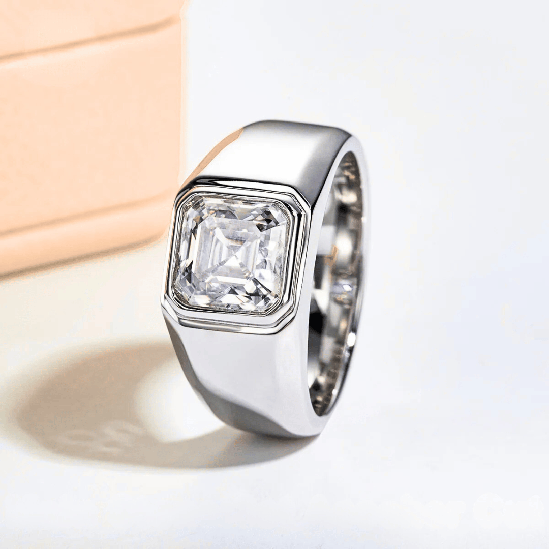 Men's 3 Carat Moissanite Asscher Cut Engagement Ring