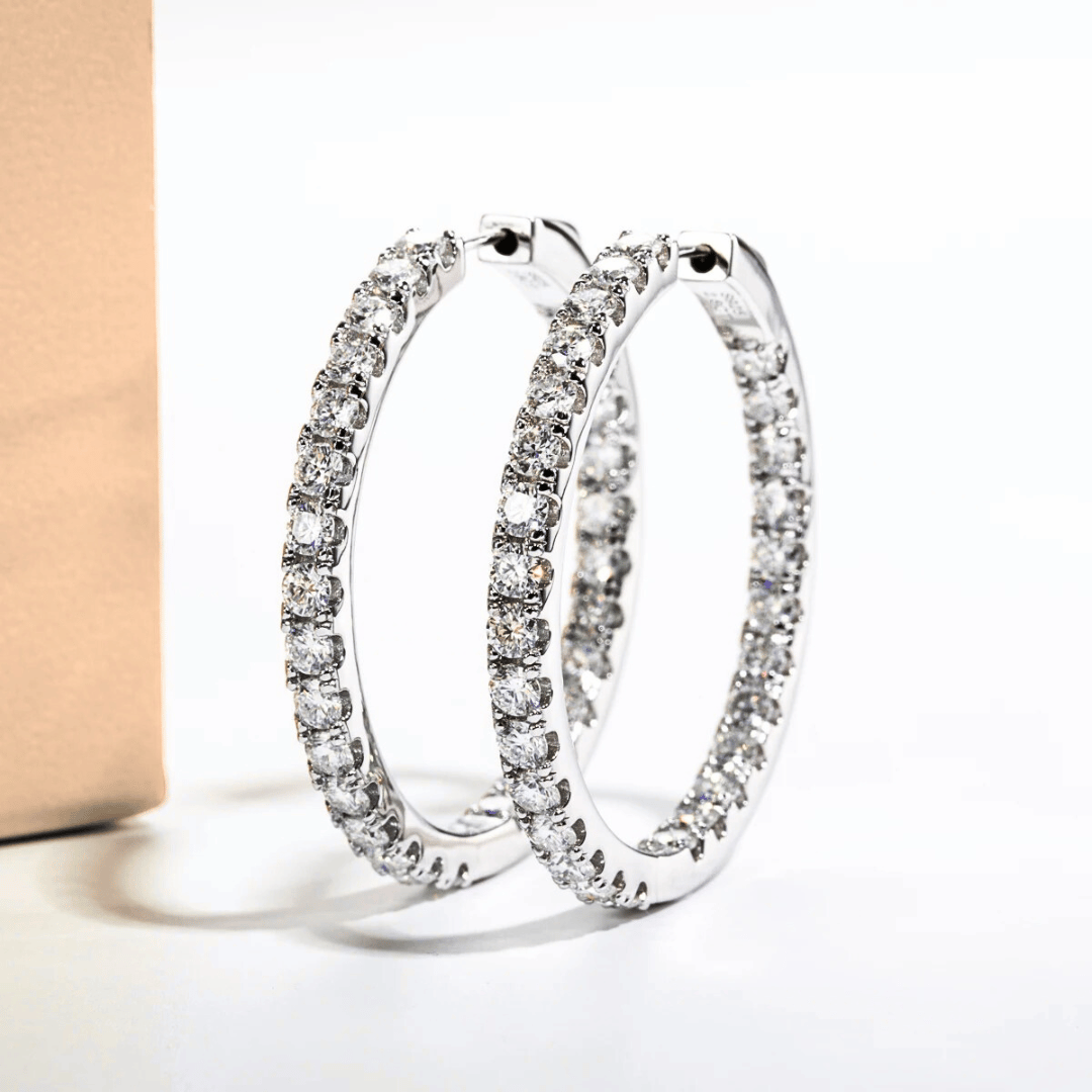 5.6ct Moissanite Hoop Earrings | Inside-Out Design in White or Yellow Gold