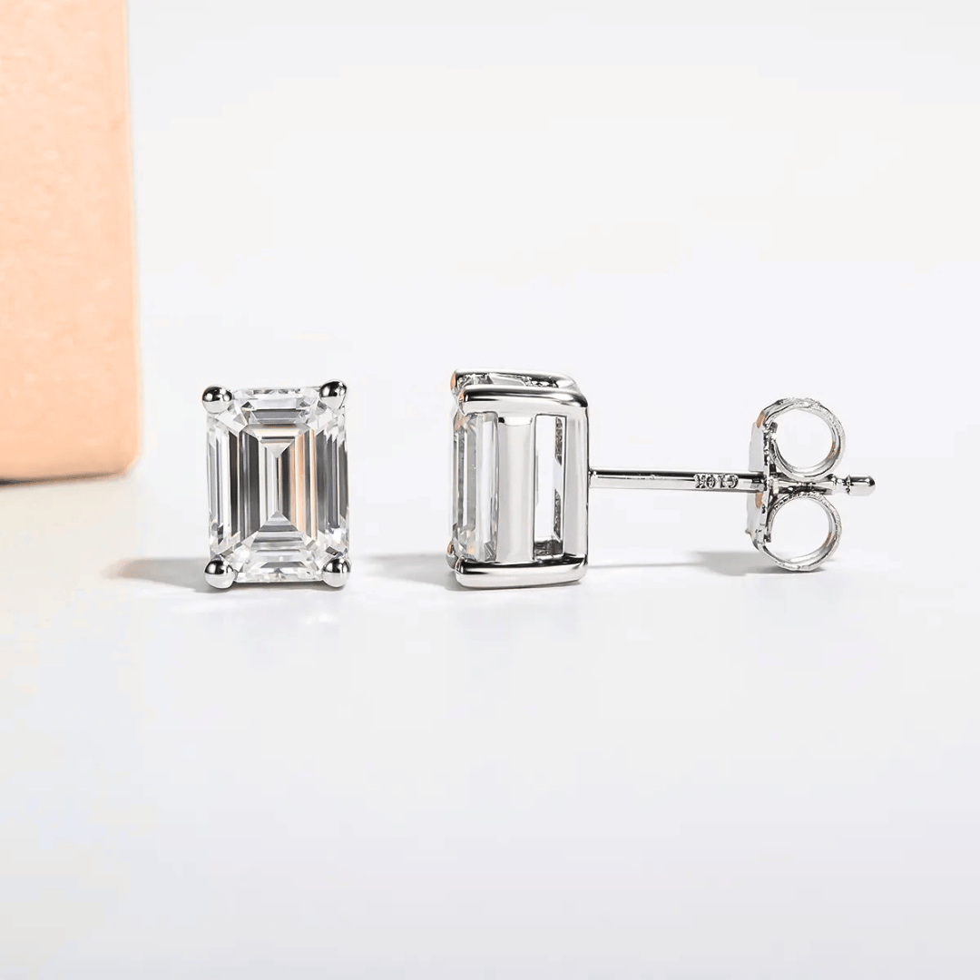 Emerald-Cut Moissanite Stud Earrings - Hypoallergenic