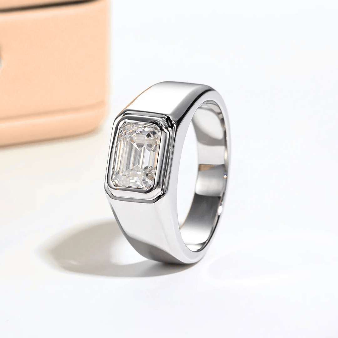 Men's 2 Carat Moissanite Emerald Cut Engagement Ring