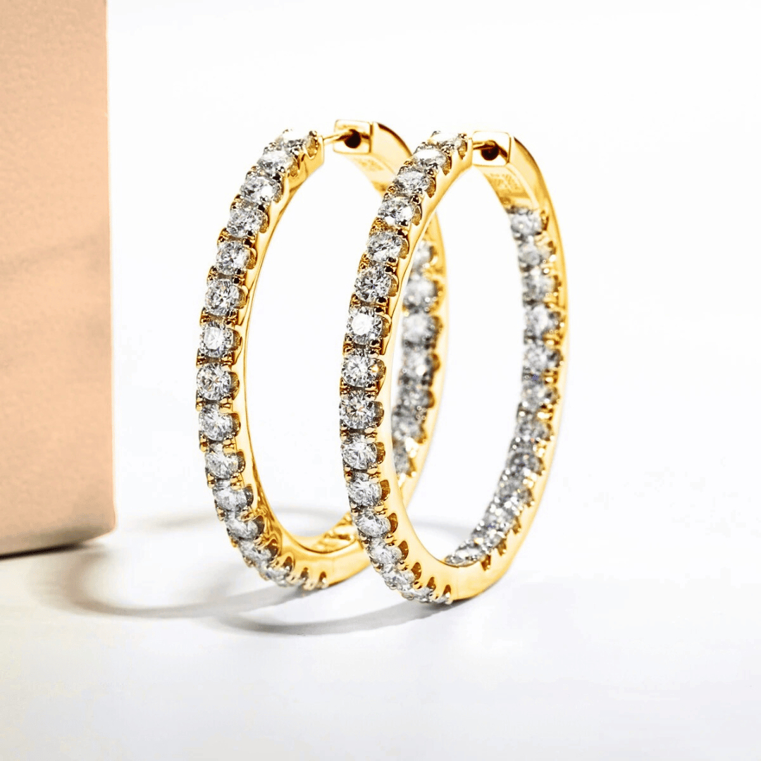 5.6ct Moissanite Hoop Earrings | Inside-Out Design in White or Yellow Gold