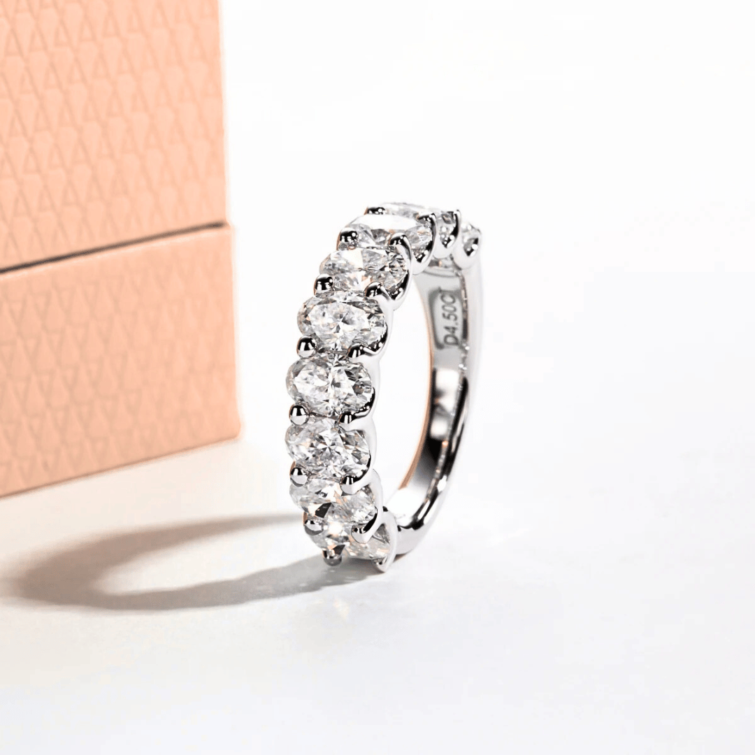 4.5ct Oval-Cut Moissanite Half Eternity Band Ring | D-Colourless Stones