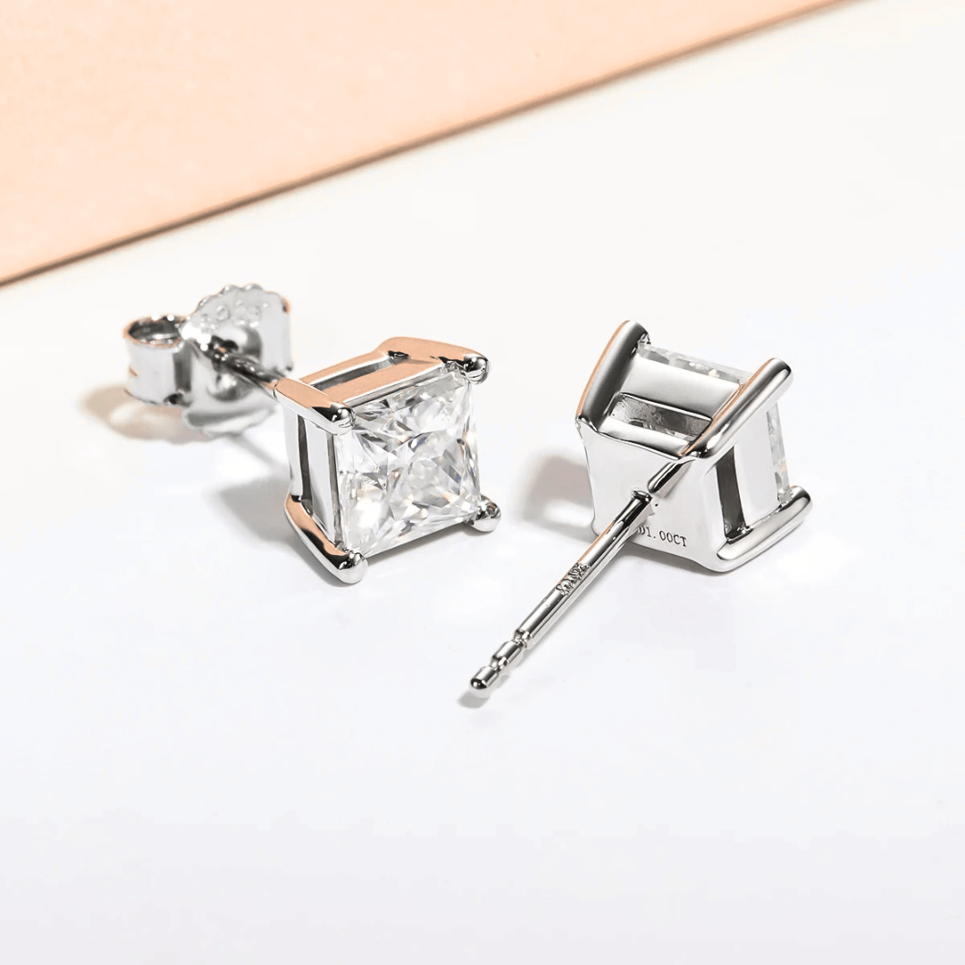 Princess-Cut Moissanite Stud Earrings with 10K White Gold Posts