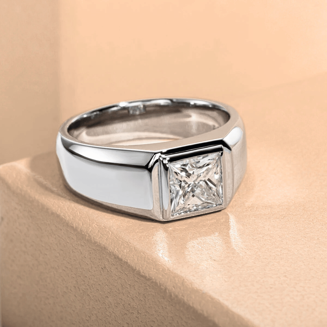 Men's 2 Carat Moissanite Princess Cut Engagement Ring