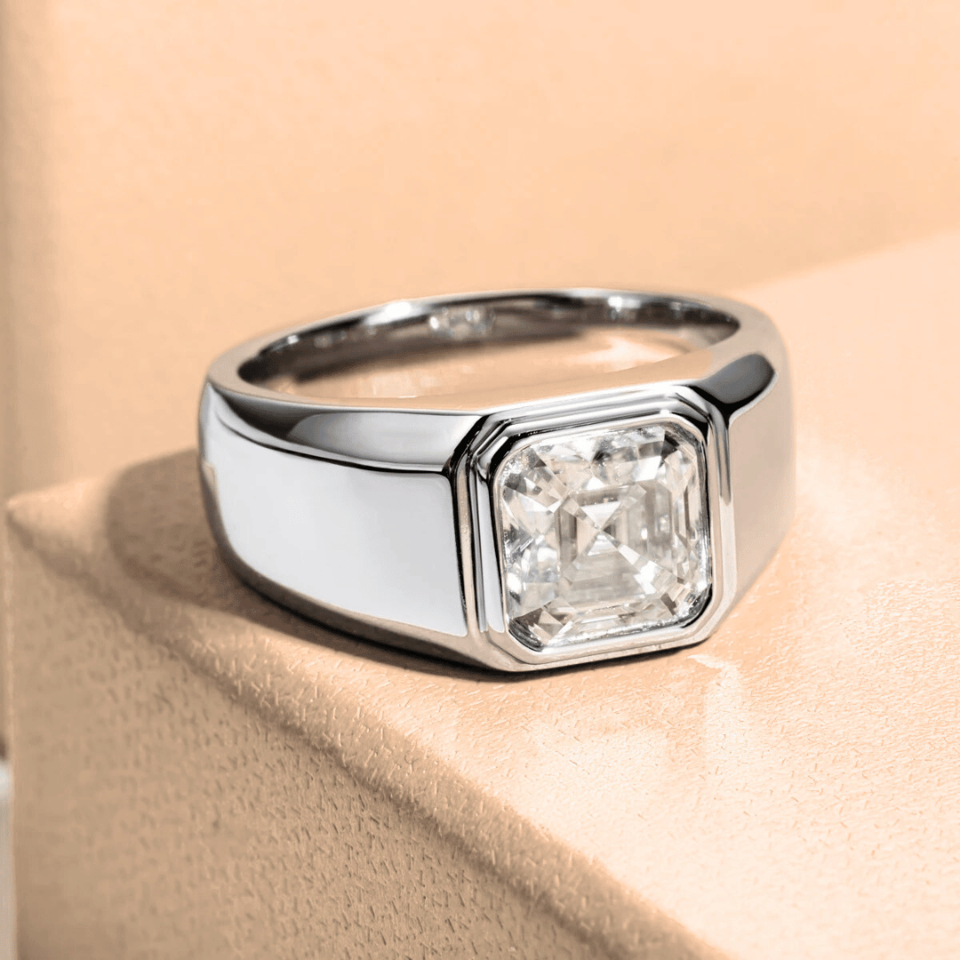 Men's 3 Carat Moissanite Asscher Cut Engagement Ring