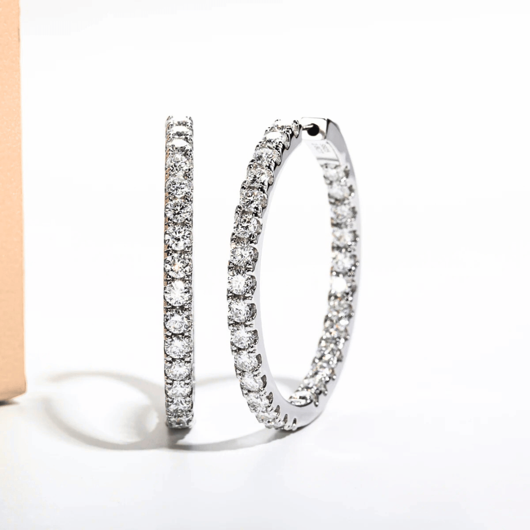 5.6ct Moissanite Hoop Earrings | Inside-Out Design in White or Yellow Gold