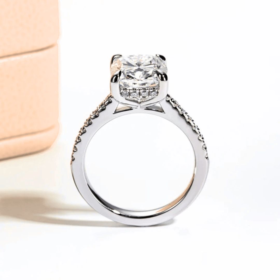 Cushion-Cut 5ct Moissanite Half Pave Engagement Ring