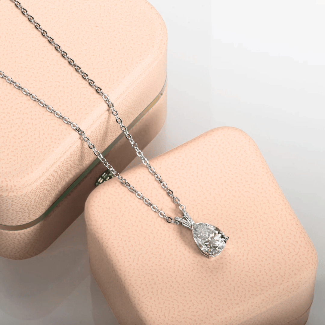 2.5ct Pear-Cut Moissanite Teardrop Pendant Necklace | Moissanite Jewelry